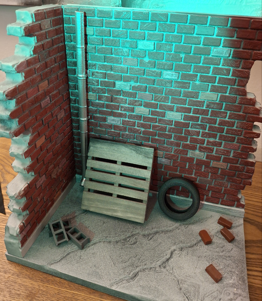 3D Printed painted custom Brick City diorama 1/12 scale for action figure photography Marvel Legends TMNT Mezco Neca