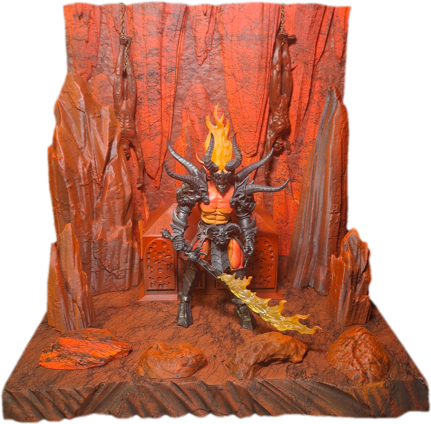 Action Figure Detolf Diorama "In Hell" Mephisto Fire Backdrop Mythic Legions Savage Crucible Neca Valaverse GI Joe Marvel Legends Cosmic Legions