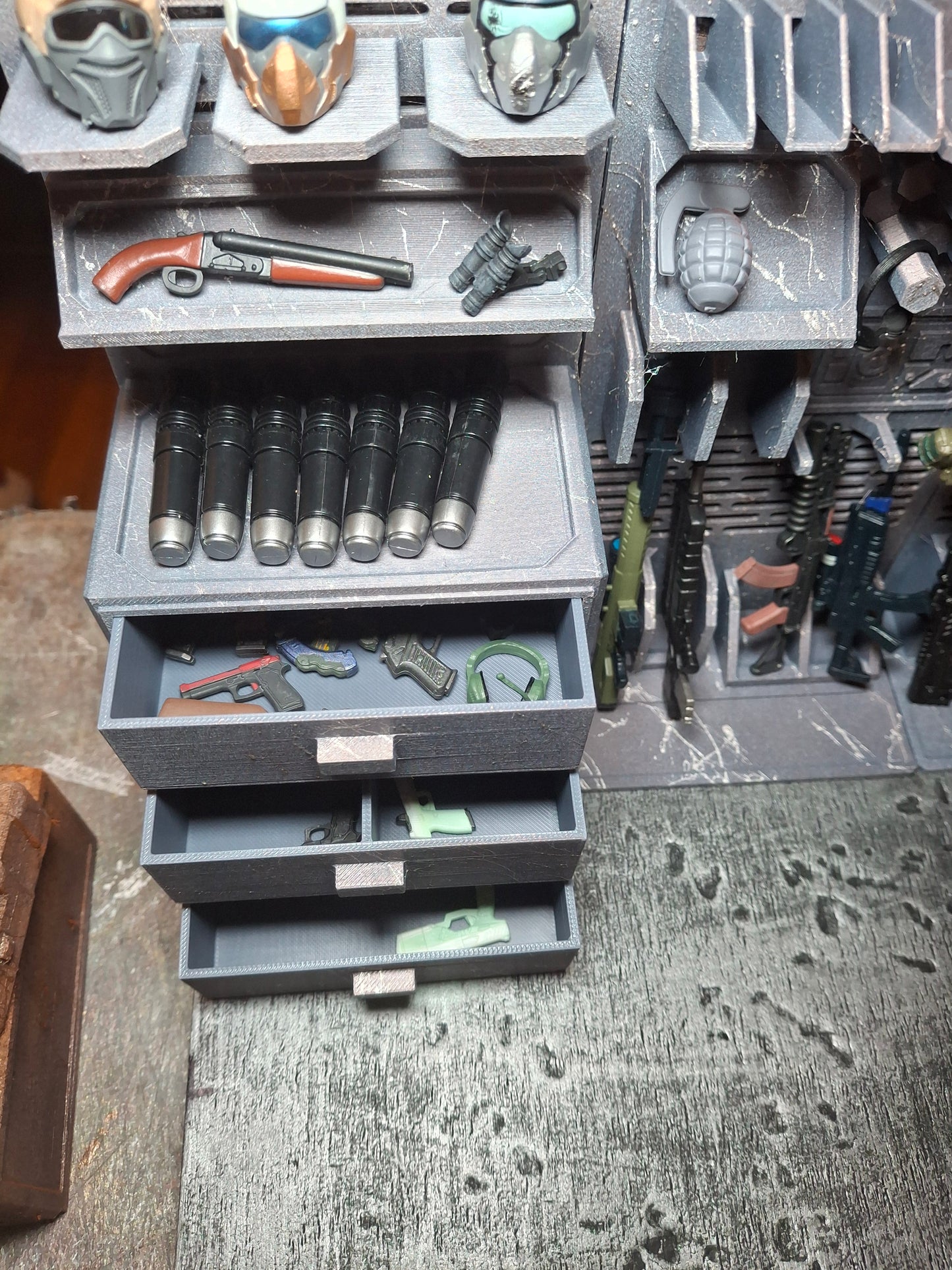 Weapon Storage Room 7 Piece Unpainted Set 1/12 scale for action figure photography GI Joe Classified Cosmic Legions Valaverse Star Wars Monster Force Marvel Legends Mezco olive green grey black