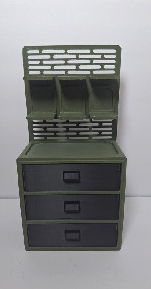 Weapon Storage Room "Piece A" with Drawers Unpainted 1/12 scale for action figure photography GI Joe Classified Cosmic Legions Valaverse Star Wars Monster Force Marvel Legends Mezco olive green grey black