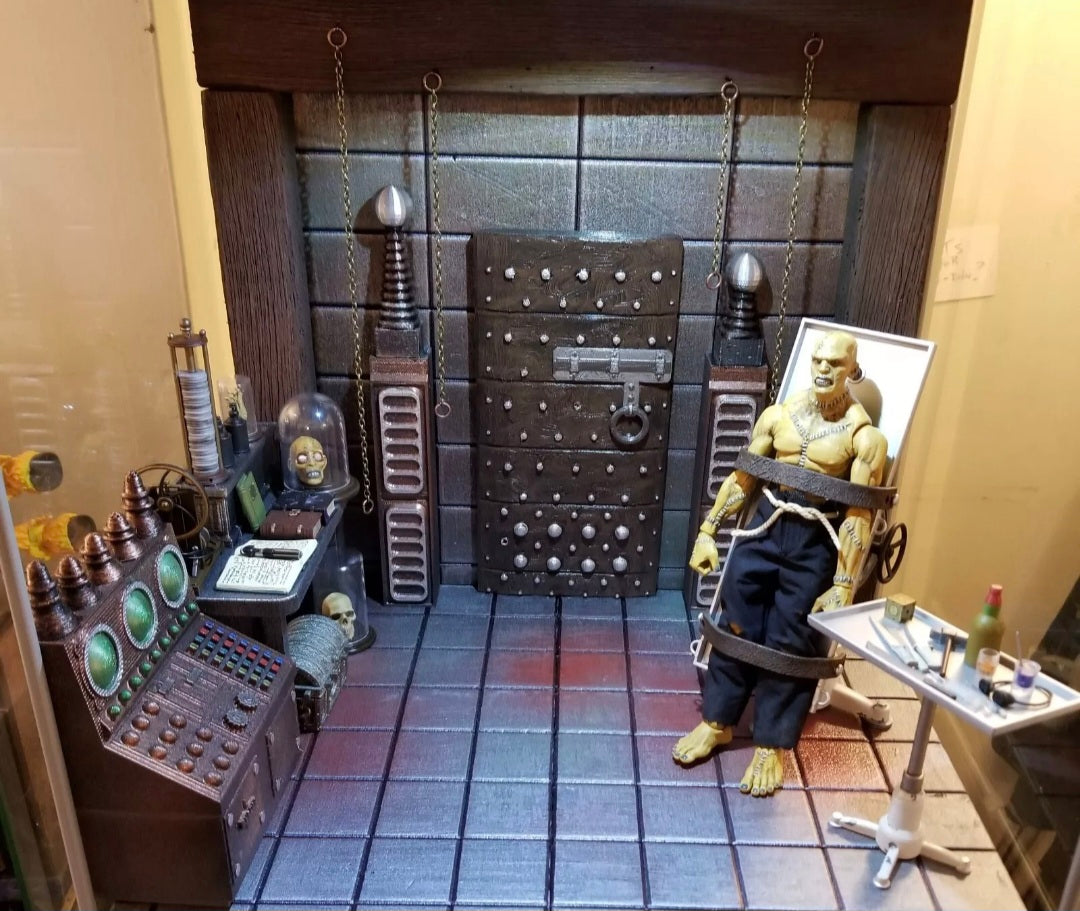 Mythic Legions Frankenstein Monster Mad Scientist Lab Laboratory Figura Obscura diorama handmade custom Mezco Neca Marvel Legends