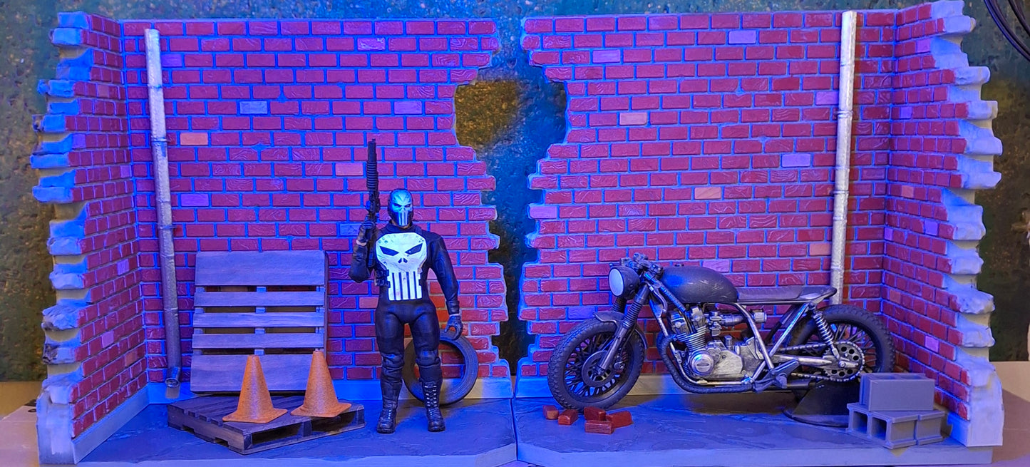 XL 3D Printed painted custom Brick City diorama 1/12 scale for action figure photography Marvel Legends TMNT Mezco Neca