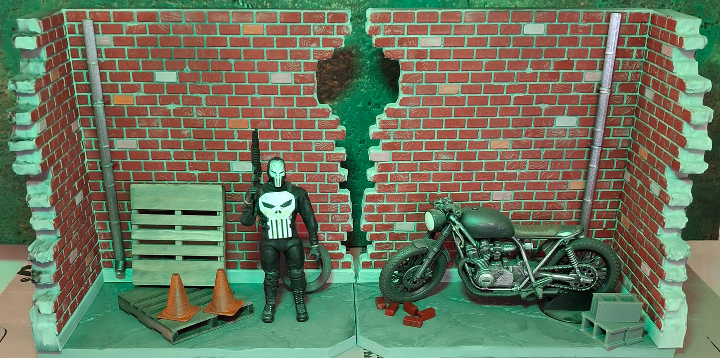 XL 3D Printed painted custom Brick City diorama 1/12 scale for action figure photography Marvel Legends TMNT Mezco Neca