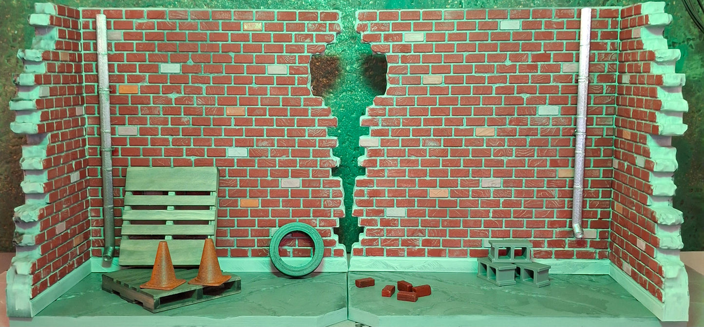 XL 3D Printed painted custom Brick City diorama 1/12 scale for action figure photography Marvel Legends TMNT Mezco Neca